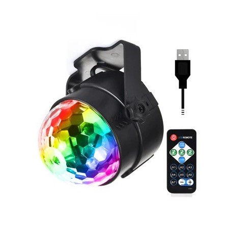 Crystal ball - stage light projector - RGB - LED - with remote / adjustable base - 5V - for disco / parties