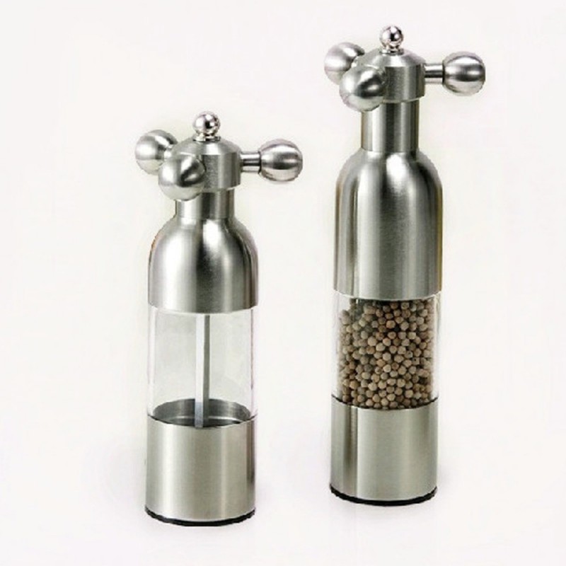 Salt / pepper manual grinder - faucet valve shape - stainless steel