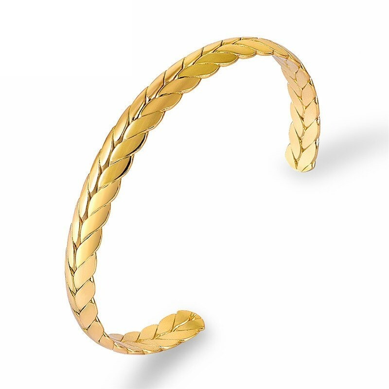 Stainless steel bangle - half open - wheat scales design - unisex
