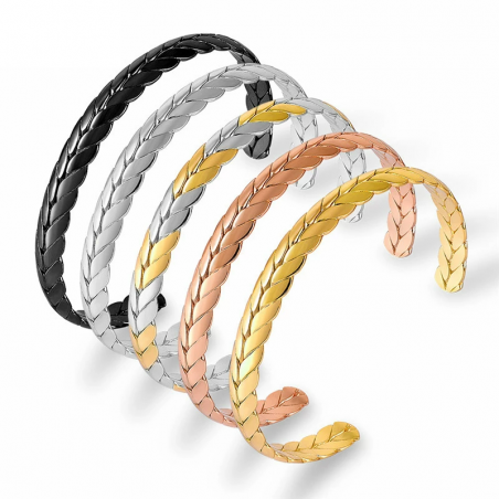 Stainless steel bangle - half open - wheat scales design - unisex