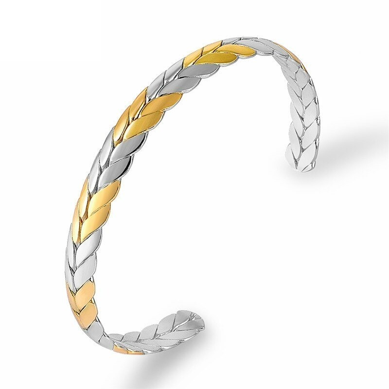 Stainless steel bangle - half open - wheat scales design - unisex