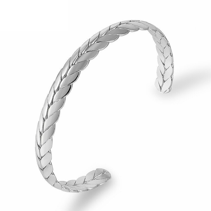 Stainless steel bangle - half open - wheat scales design - unisex