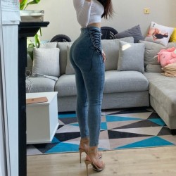Sexy slim jeans - high waist - with zipper / side tiesPants