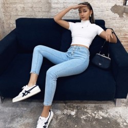 High waisted skinny jeans - with front buttons - elasticPants