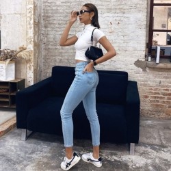 High waisted skinny jeans - with front buttons - elasticPants
