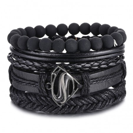 Vintage multi-layer bracelet - with metal / beads decorations - leather - unisex