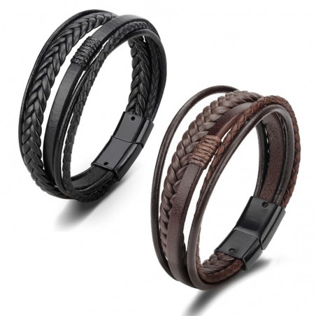 Trendy leather bracelet - multilayer braided rope - metal clasp - unisex