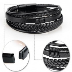 Trendy leather bracelet - multilayer braided rope - metal clasp - unisex