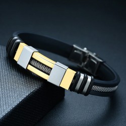 Stylish men's bracelet - stainless steel / mesh / silicone