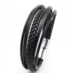 Trendy leather bracelet - multilayer braided rope - metal clasp - unisex