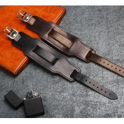 Genuine leather wide bracelet - adjustable buckle