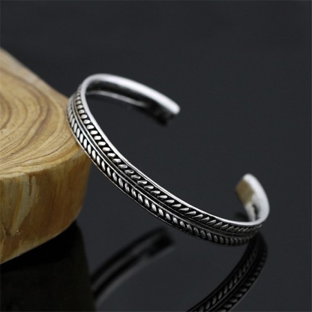 Stainless steel bracelet - with leaf pattern - open design - unisex
