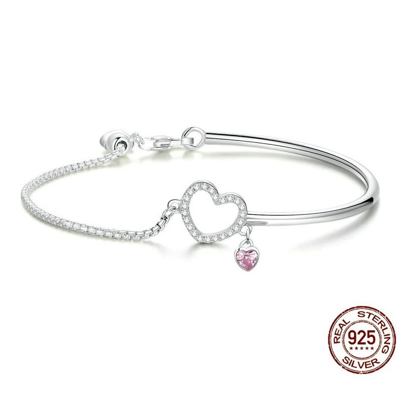 Crystal bracelet - with mini hearts - 925 sterling silver