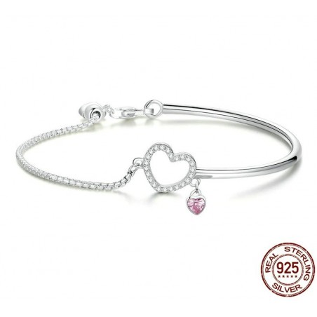Crystal bracelet - with mini hearts - 925 sterling silver