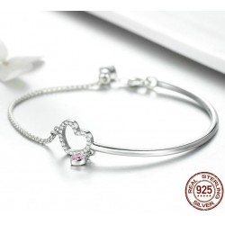 Crystal bracelet - with mini hearts - 925 sterling silver