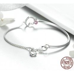 Crystal bracelet - with mini hearts - 925 sterling silver