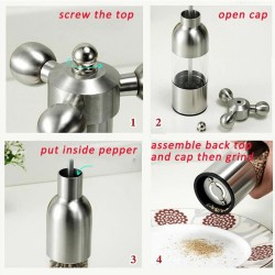 Salt / pepper manual grinder - faucet valve shape - stainless steel