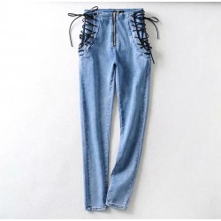 Sexy slim jeans - high waist - with zipper / side tiesPants