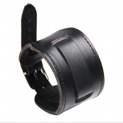 Genuine leather wide bracelet - adjustable buckle