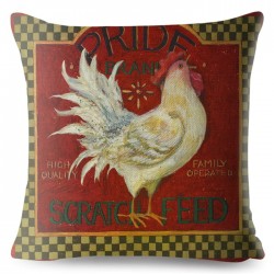 Cushion cover - rooster / chicken vintage design - 45 * 45cm
