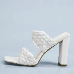 Fashionable sandals - thick heel - weaved leather designSandals