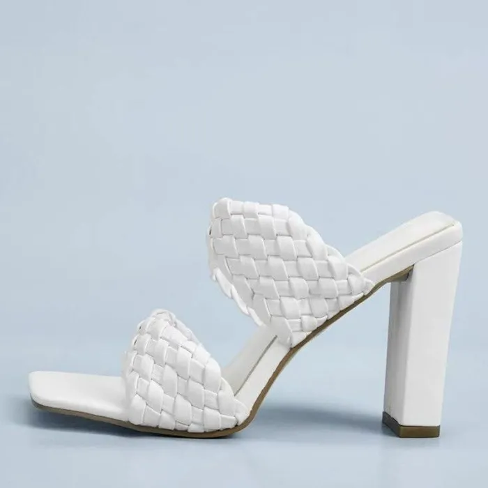 Fashionable sandals - thick heel - weaved leather designSandals