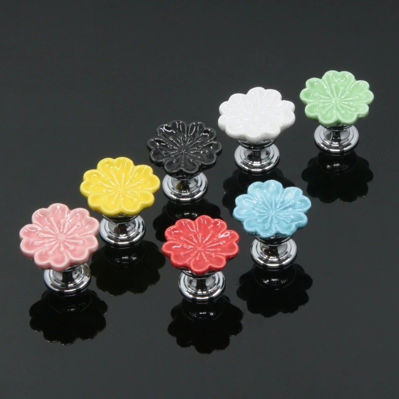 Orchid shaped furniture knobs - handles - ceramic