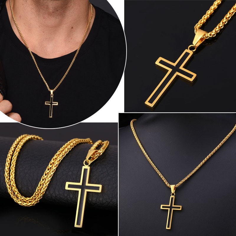 Necklace with cross pendant - stainless steelNecklaces