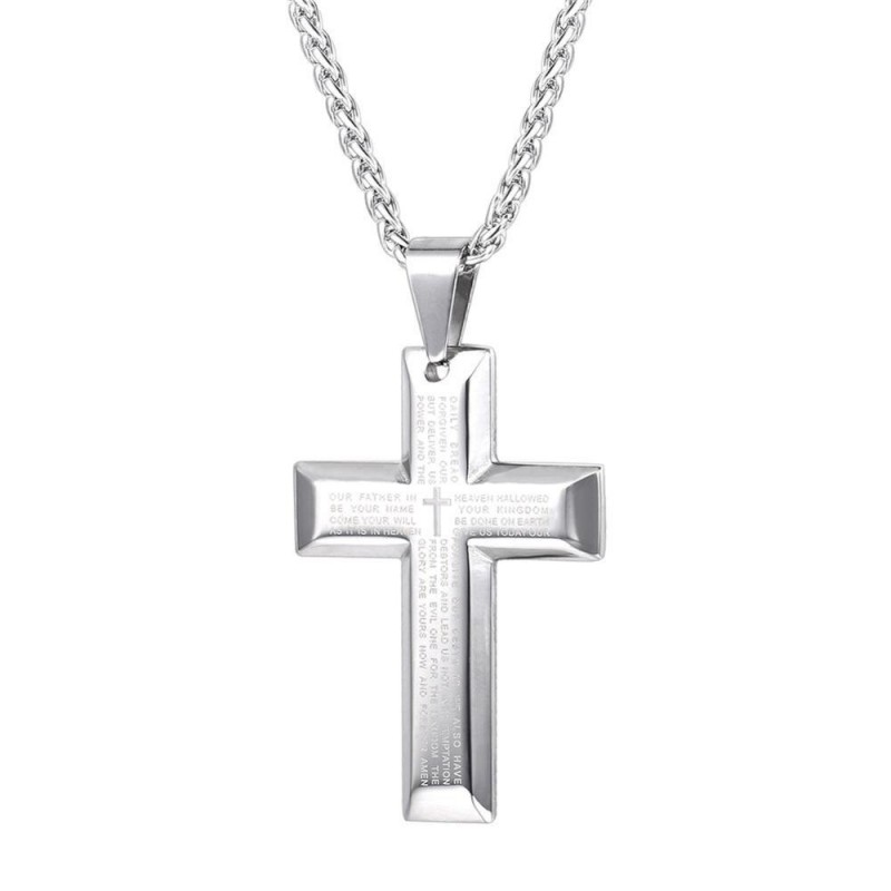Cross with prayers - necklace - stainless steel