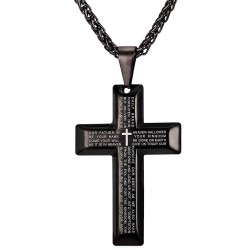 Cross with prayers - necklace - stainless steel