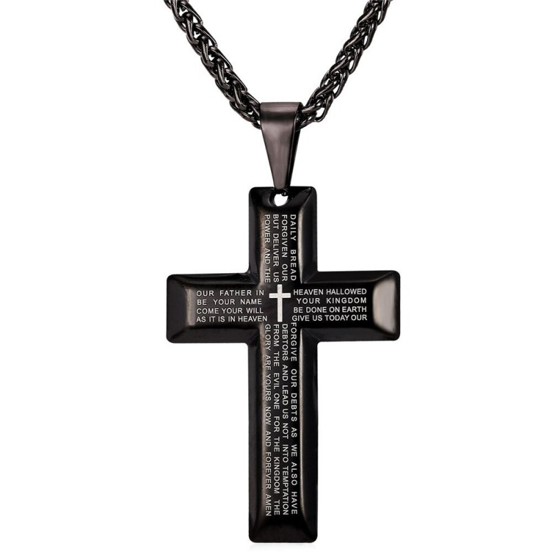 Cross with prayers - necklace - stainless steel