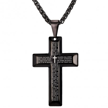 Cross with prayers - necklace - stainless steel