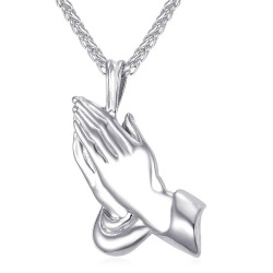 Praying hands pendant - with necklace - stainless steel