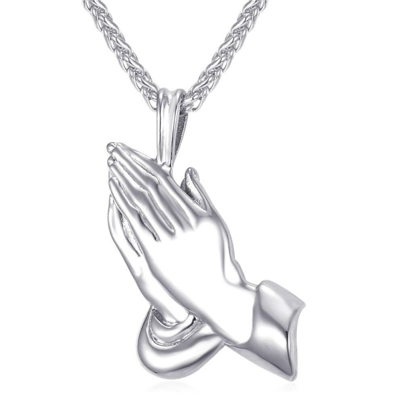 Praying hands pendant - with necklace - stainless steel