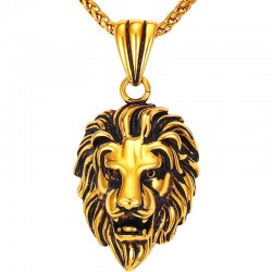 Lion head pendant - stainless steel necklace