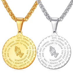 Praying hands with Bible verse - coin / heart shape pendant - stainless steel necklace