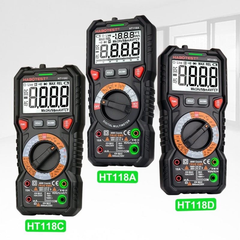 HT118 - professional digital multimeter - 6000 counts - 1000V / AC / DC / Ohm / Hz NCV Live C/F / voltage meter HT118 - professional digital multimeter - 6000 counts - 1000V / AC / DC / Ohm / Hz NCV Live C/F / voltage meter