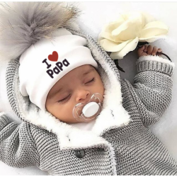 I Love Mama & Papa - warm cotton hat with pom pom - for newborns / kidsHats & caps