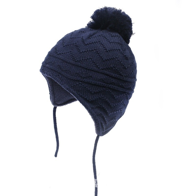 Knitted beanie - with ears protection / pom pom - for girls / boys