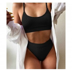 Sexy ribbed bikini set - high waistBeachwear