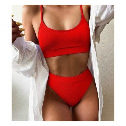 Sexy ribbed bikini set - high waistBeachwear