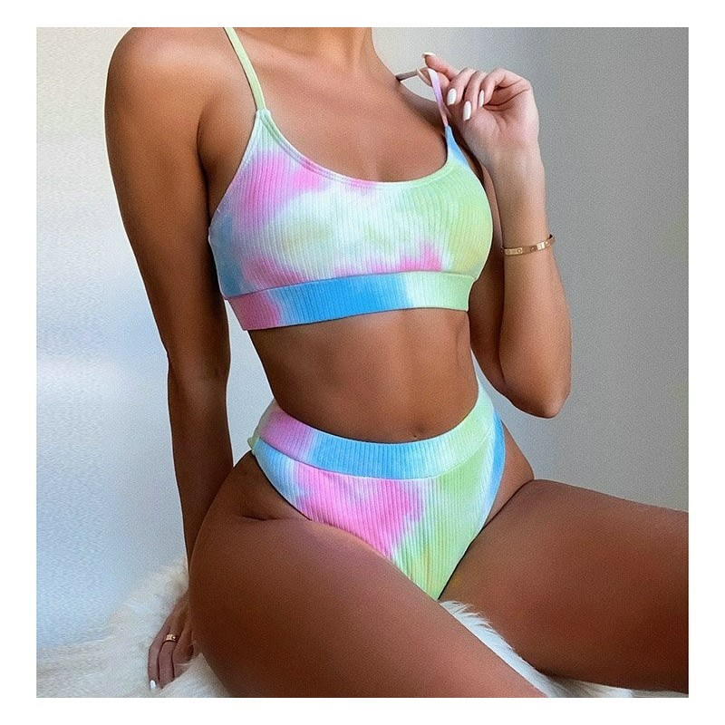 Sexy ribbed bikini set - high waistBeachwear