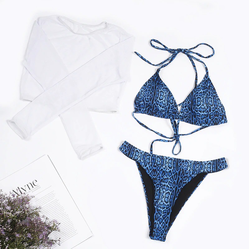 Sexy bikini set - long sleeve top - high / low waist - 3 piecesBeachwear