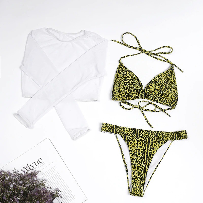 Sexy bikini set - long sleeve top - high / low waist - 3 piecesBeachwear