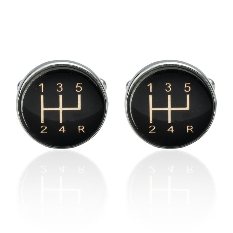 Car black gearbox - round cufflinks
