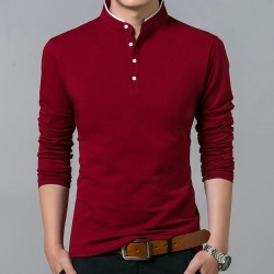 Long sleeve shirt / t-shirt - with buttoned collar - cottonT-shirts