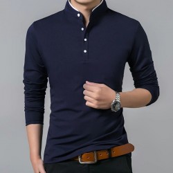 Long sleeve shirt / t-shirt - with buttoned collar - cottonT-shirts