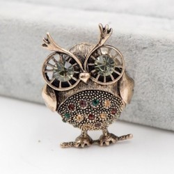 Retro big eyes owl - brooch with crystal decorations