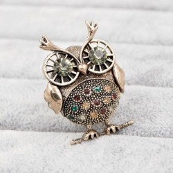 Retro big eyes owl - brooch with crystal decorations