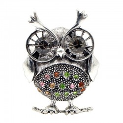 Retro big eyes owl - brooch with crystal decorations